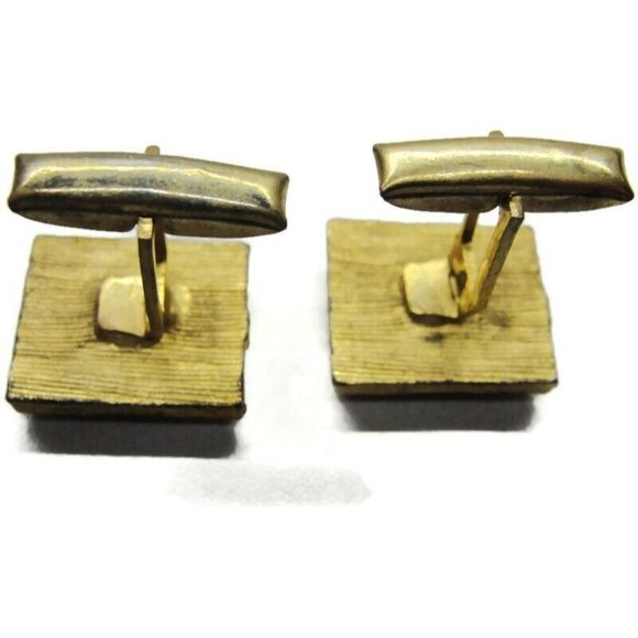 Cufflinks Gold Tone Black Stones  Tux Shirt Dress Suit Vintage - Picture 8 of 9